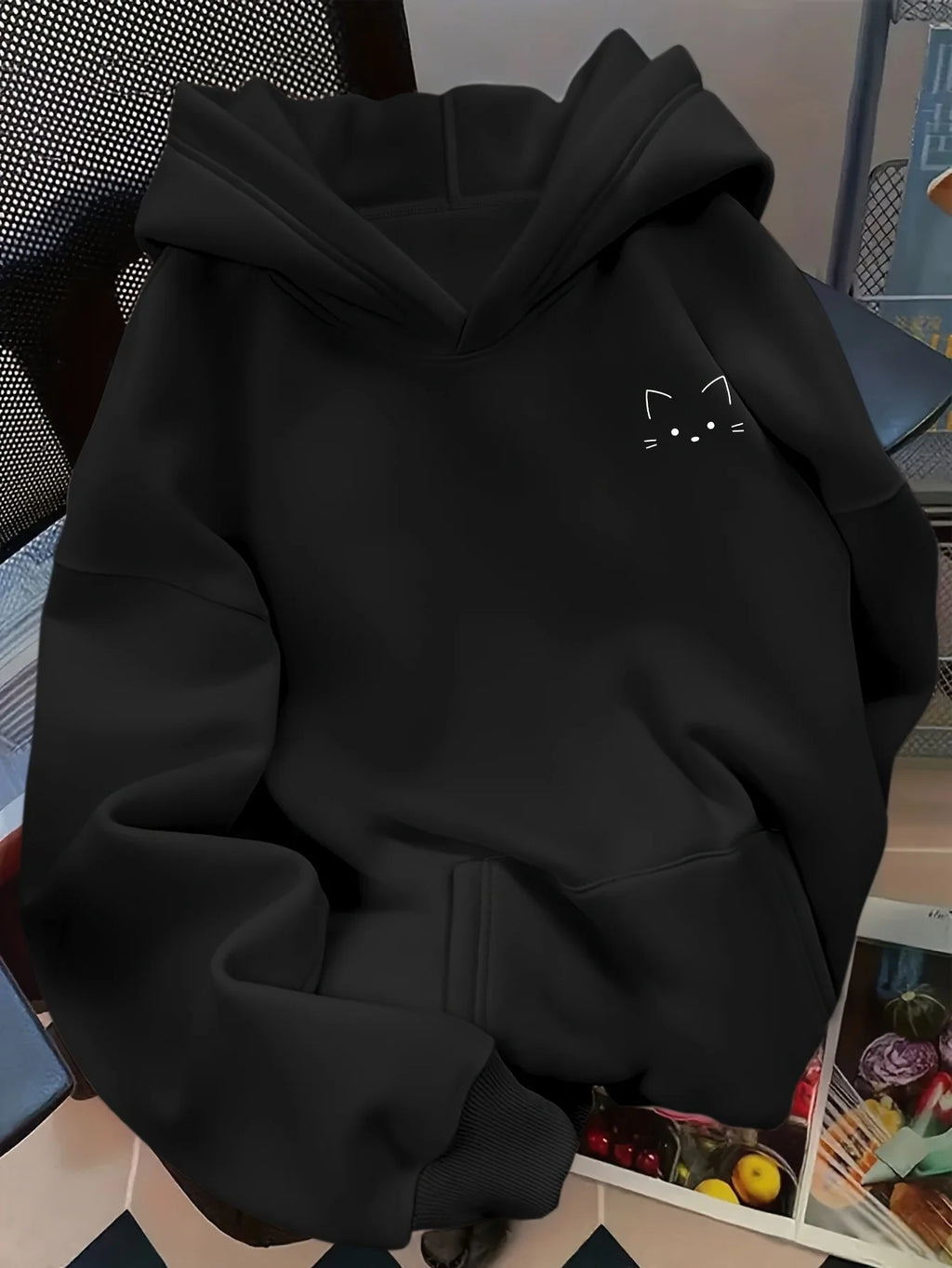 Cat Face Graphic Hoodie